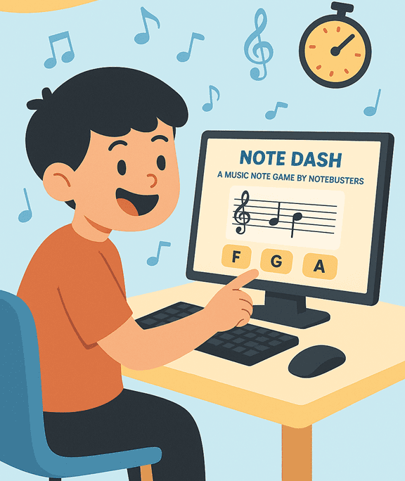 A student plays Note Dash