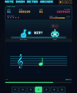 Note Dash Retro Arcade Mode music note reading game